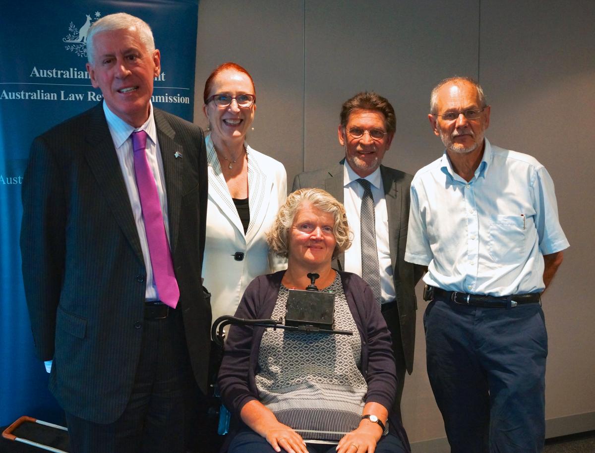 Graeme Innes AM, Professor Rosalind Croucher; Rosemary Kayess, Graeme Smith and Emeritus Professor Terry Carney